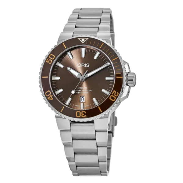 Oris Aquis Silver Stainless Steel Brown Dial Automatic Watch for Gents - 0173377304152-07824-05PEB