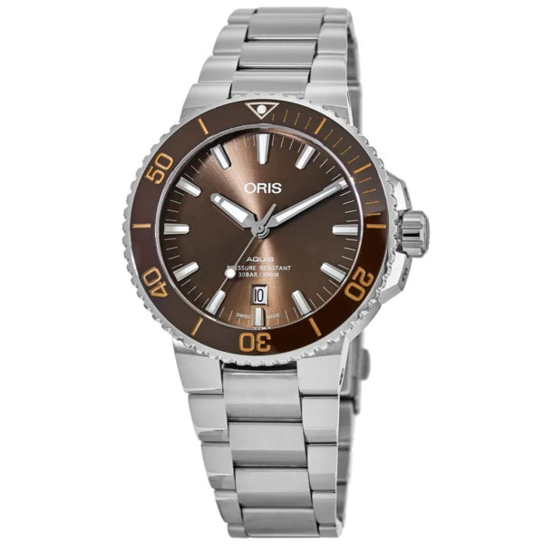 Oris Aquis Silver Stainless Steel Brown Dial Automatic Watch for Gents - 0173377304152-07824-05PEB
