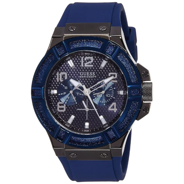 Guess Blue Silicone Strap Blue Dial Quartz Watch for Gents - W0248G5