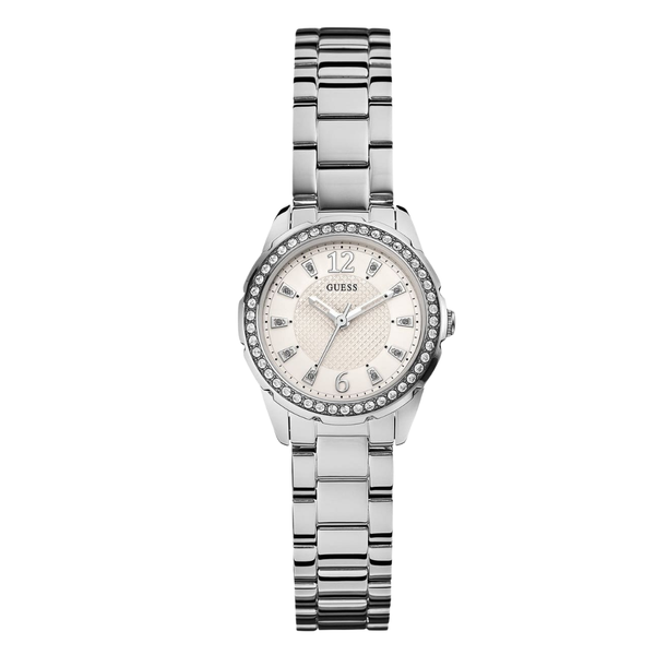 Guess Silver Stainless Steel White Dial Quartz Watch for Ladies - W0445L1