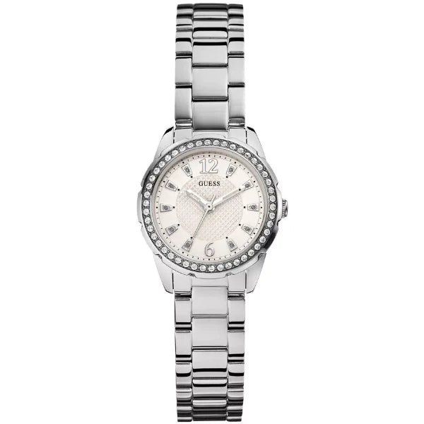 Guess Silver Stainless Steel White Dial Quartz Watch for Ladies - W0445L1