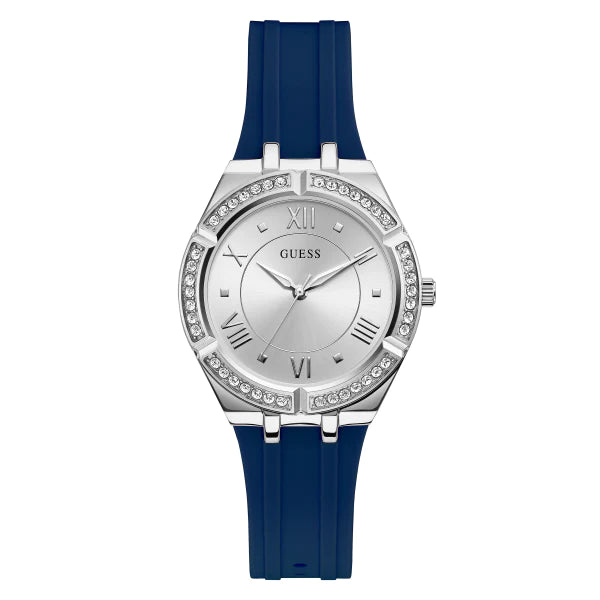 Guess Blue Silicone Strap Silver Dial Quartz Watch for Ladies - GW0034L5