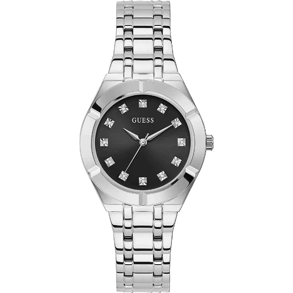 Guess Silver Stainless Steel Black Dial Quartz Watch for Ladies - GW0114L1