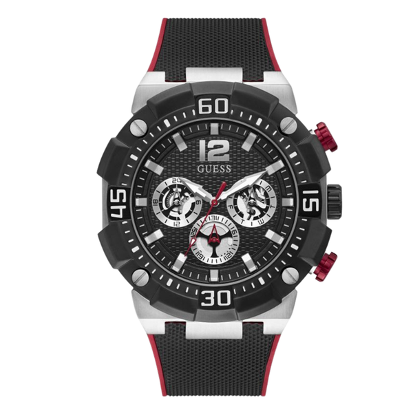 Guess Navigator Black Silicone Strap Black Dial Chronograph Quartz Watch for Gents - GW0264G1
