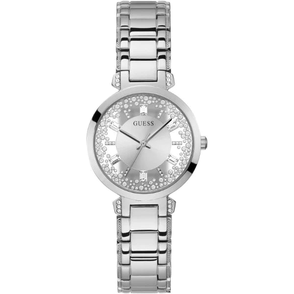 Guess Crystal Clear Silver Stainless Steel Silver Dial Quartz Watch for Ladies - GW0470L1