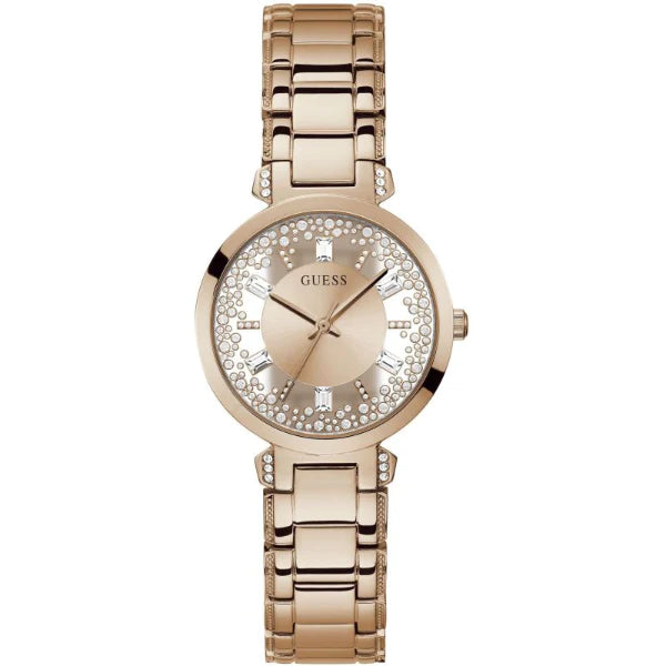 Guess Crystal Clear Rose Gold Stainless Steel Rose Gold Dial Quartz Watch for Ladies - GW0470L3