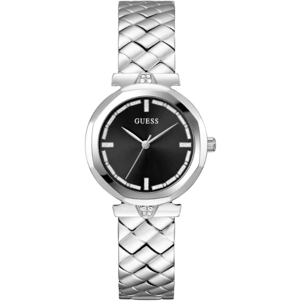 Guess Rumour Silver Stainless Steel Black Dial Quartz Watch for Ladies - GW0613L1
