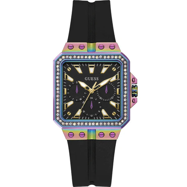 Guess Libra Black Silicone Strap Black Dial Quartz Watch for Ladies - GW0618L3