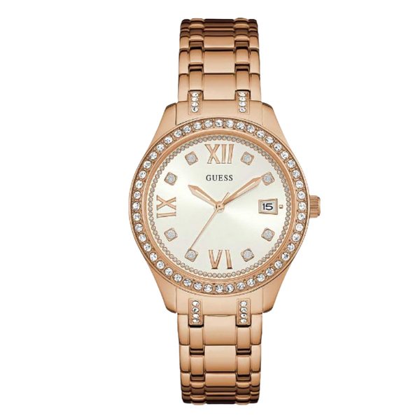 Guess Gold Stainless Steel White Dial Quartz Watch for Ladies - W0848L3