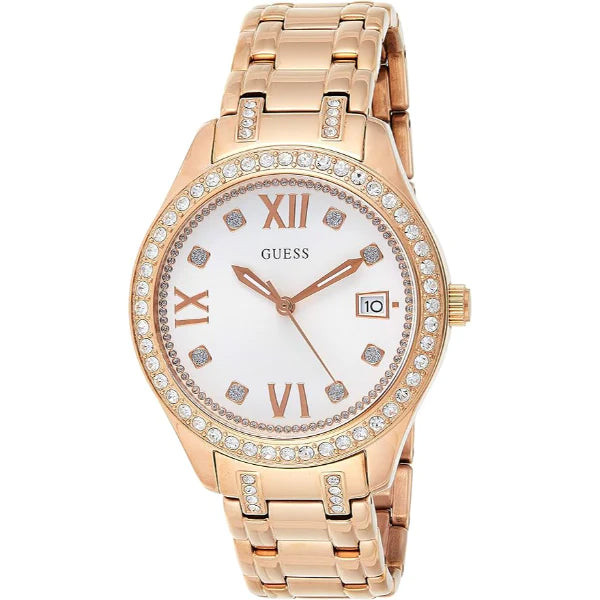 Guess Gold Stainless Steel White Dial Quartz Watch for Ladies - W0848L3