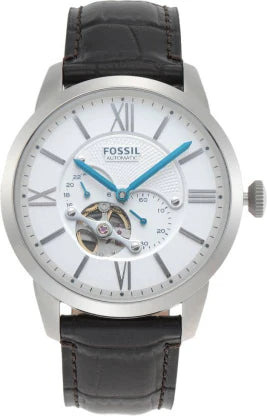Fossil Townsman Brown Leather Strap White Dial Automatic Watch for Gents - ME3167