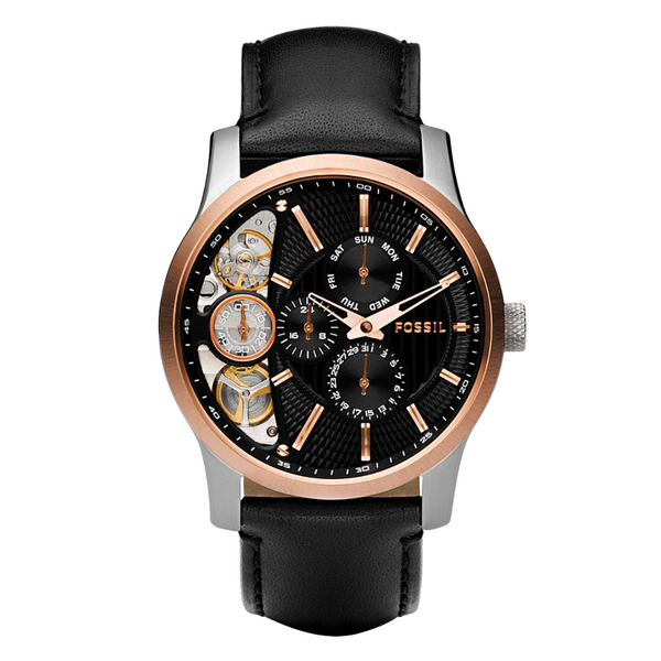 Fossil Twist Black Leather Strap Black Dial Quartz Watch for Gents - ME1099