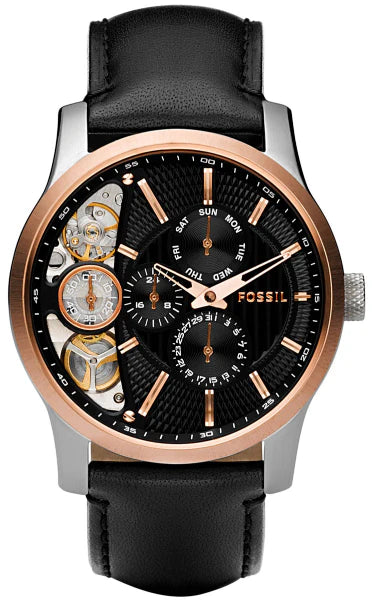 Fossil Twist Black Leather Strap Black Dial Quartz Watch for Gents - ME1099
