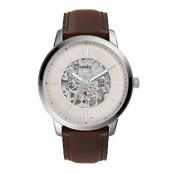 Fossil Neutra Brown Leather Strap White Dial Quartz Watch for Gents - ME3184