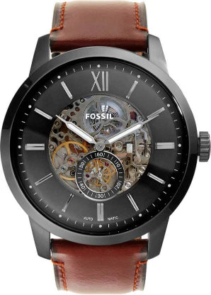 Fossil Townsman Brown Leather Strap Black Dial Automatic Watch for Gents - ME3181