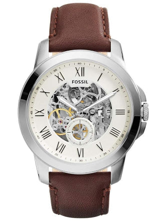 Fossil Grant Brown Leather Strap Cream Dial Automatic Watch for Gents - ME3052