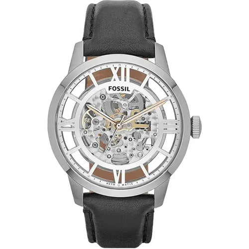Fossil Townsman Black Leather Strap Silver Dial Automatic Watch for Gents - ME3041