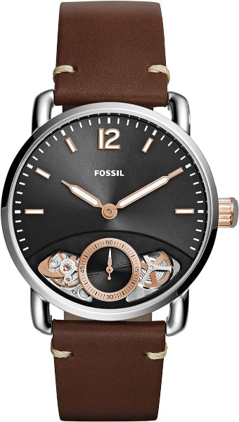 Fossil The Commuter Twist Brown Leather Strap Black Dial Automatic Watch for Gents - ME1165