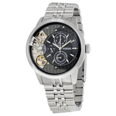 Fossil Townsman Silver Stainless Steel Black Dial Automatic Watch for Gents - ME1135