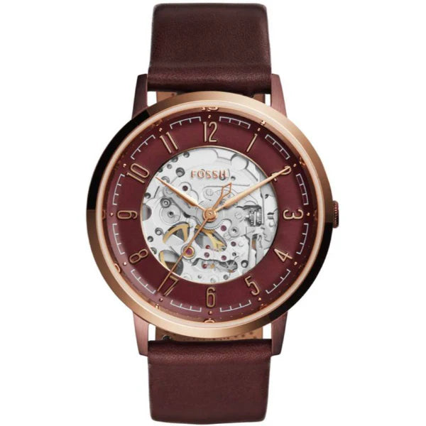 Fossil Vintage Muse Brown Leather Strap Red Dial Automatic Watch for Gents - ME3137