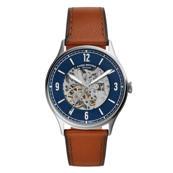 Fossil Forrester Brown Leather Strap Blue Dial Automatic Watch for Gents - ME3179