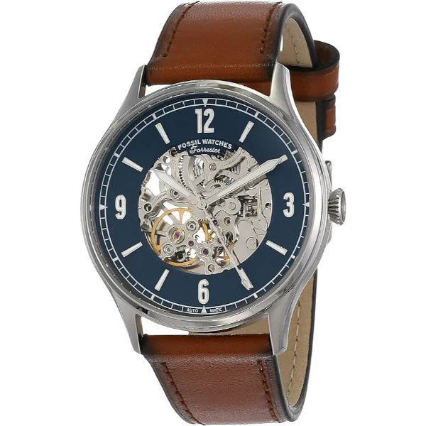 Fossil Forrester Brown Leather Strap Blue Dial Automatic Watch for Gents - ME3179