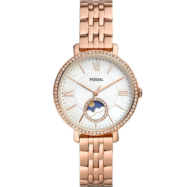 Fossil Jacqueline Sun Moon Rose Gold Stainless Steel Mother Of Pearl Dial Quartz Watch for Ladies - ES5165