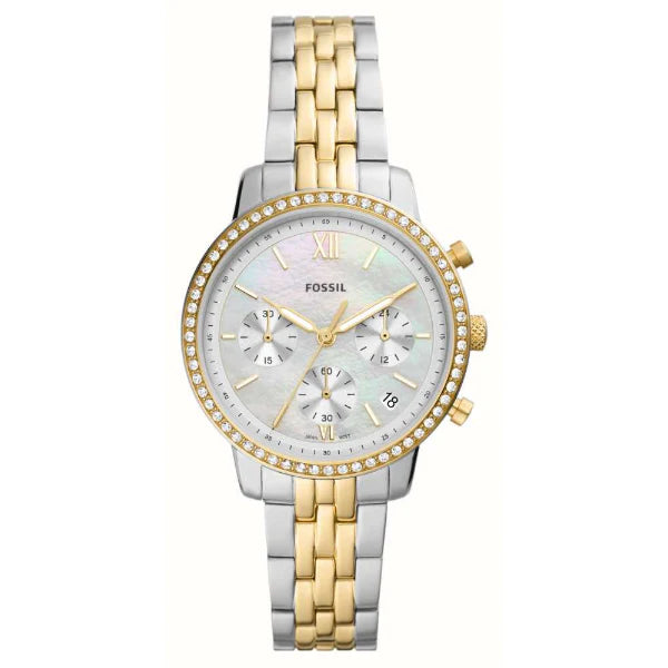 Fossil Neutra Two-Tone Stainless Steel Mother Of Pearl Dial Chronograph Quartz Watch for Ladies - ES5216