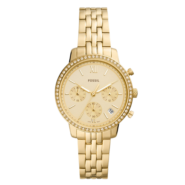 Fossil Neutra Gold Stainless Steel Gold Dial Chronograph Quartz Watch for Ladies - ES5219