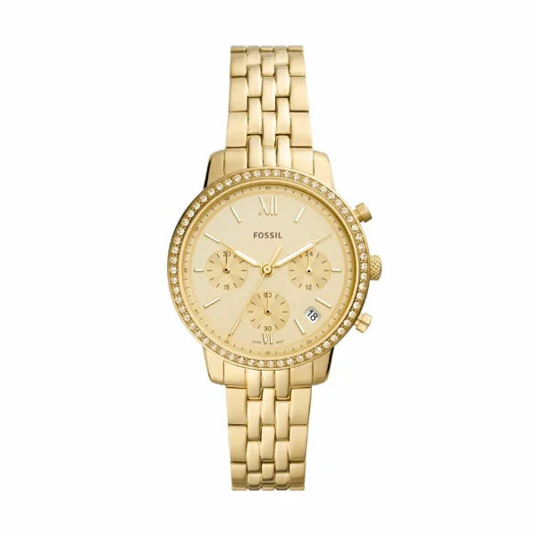 Fossil Neutra Gold Stainless Steel Gold Dial Chronograph Quartz Watch for Ladies - ES5219
