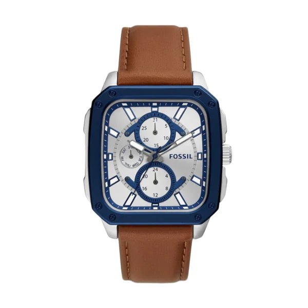 Fossil Multifunction Brown Leather Strap Silver Dial Quartz Watch for Gents - BQ2658