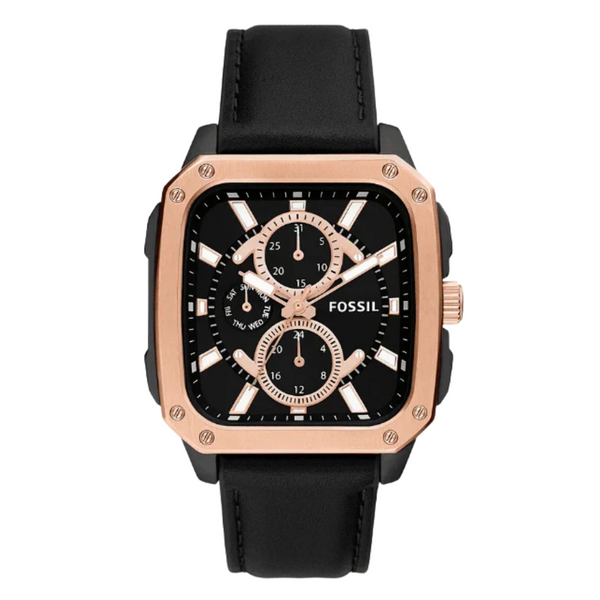 Fossil Multifunction Black Leather Strap Black Dial Quartz Watch for Gents - BQ2654