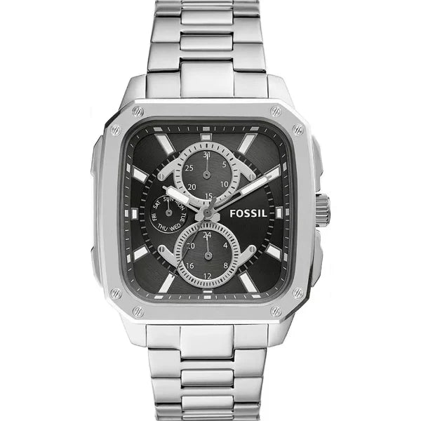 Fossil Multifunction Silver Stainless Steel Black Dial Quartz Watch for Gents - BQ2655