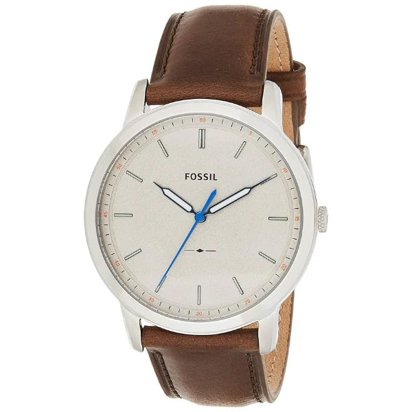Fossil Minimalist Brown Leather Strap Off White Dial Quartz Watch for Gents - FS5306