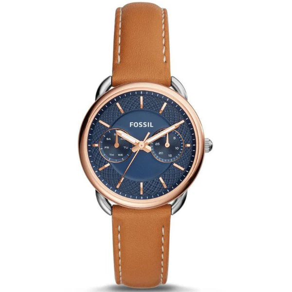 Fossil Tailor Brown Leather Strap Blue Dial Quartz Watch for Ladies - ES4257