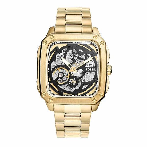 Fossil Inscription Gold Stainless Steel Black Dial Automatic Watch for Gents - BQ2573