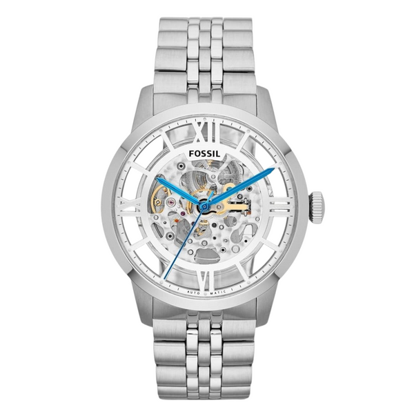 Fossil Townsman Silver Stainless Steel Skeleton Dial Automatic Watch for Gents - ME3044