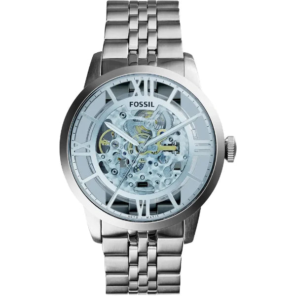 Fossil Townsman Silver Stainless Steel Blue Dial Automatic Watch for Gents - ME3073