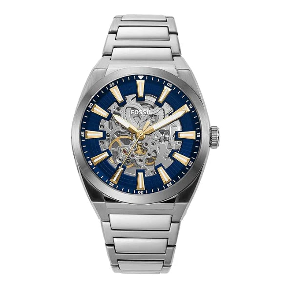 Fossil Everett Silver Stainless Steel Blue Dial Automatic Watch for Gents - ME3220