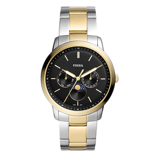 Fossil Moonphase Two-Tone Stainless Steel Black Dial Quartz Watch for Gents - FS5906