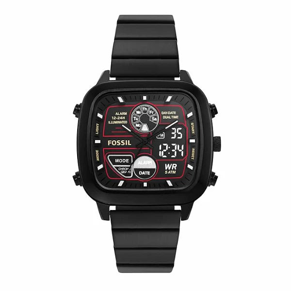 Fossil Retro Anadigital Black Stainless Steel Positive Display Dial Analog & Digital Watch for Gents - FS5891