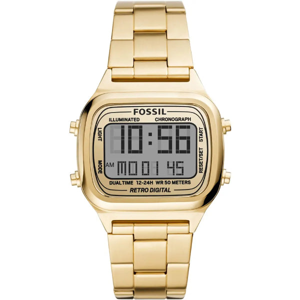 Fossil Retro Digital Gold Stainless Steel Positive Display Dial Digital Watch for Gents - FS5843