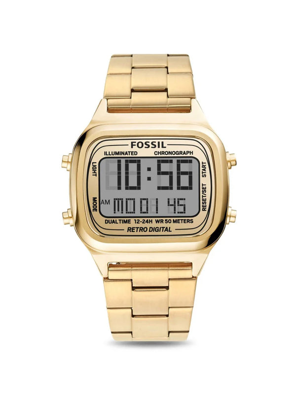 Fossil Retro Digital Gold Stainless Steel Positive Display Dial Digital Watch for Gents - FS5843
