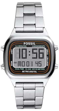 Fossil Retro Digital Silver Stainless Steel Positive Display Dial Digital Watch for Gents - FS5844