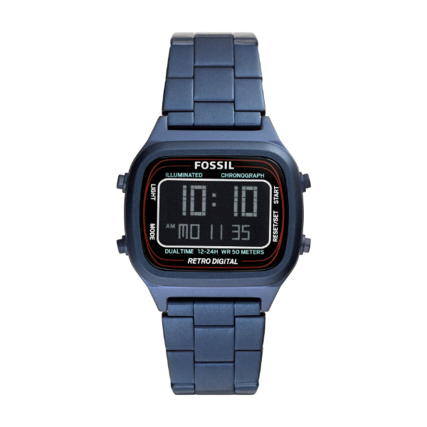 Fossil Retro Digital Blue Stainless Steel Positive Display Dial Digital Watch for Gents - FS5896