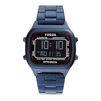 Fossil Retro Digital Blue Stainless Steel Positive Display Dial Digital Watch for Gents - FS5896