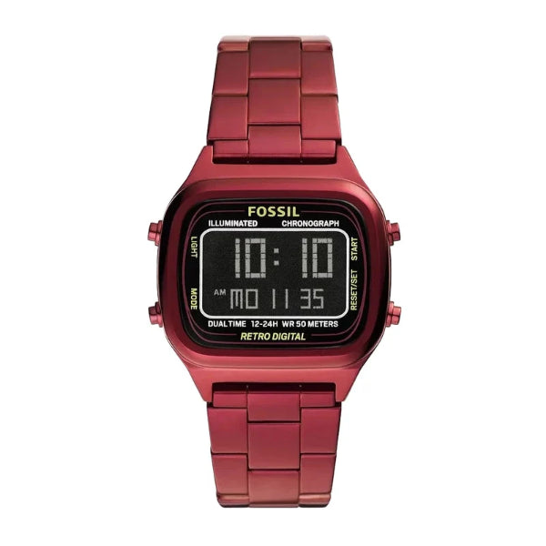 Fossil Retro Digital Red Stainless Steel Positive Display Dial Digital Watch for Gents - FS5897