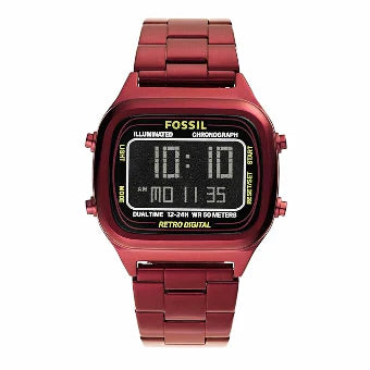 Fossil Retro Digital Red Stainless Steel Positive Display Dial Digital Watch for Gents - FS5897