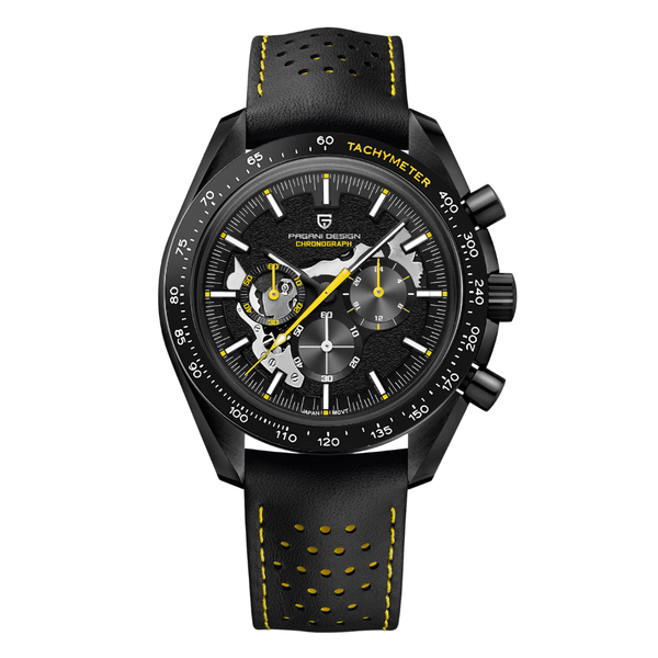 Pagani Design Black Leather Strap Black Dial Chronograph Quartz Watch for Gents - PD1779