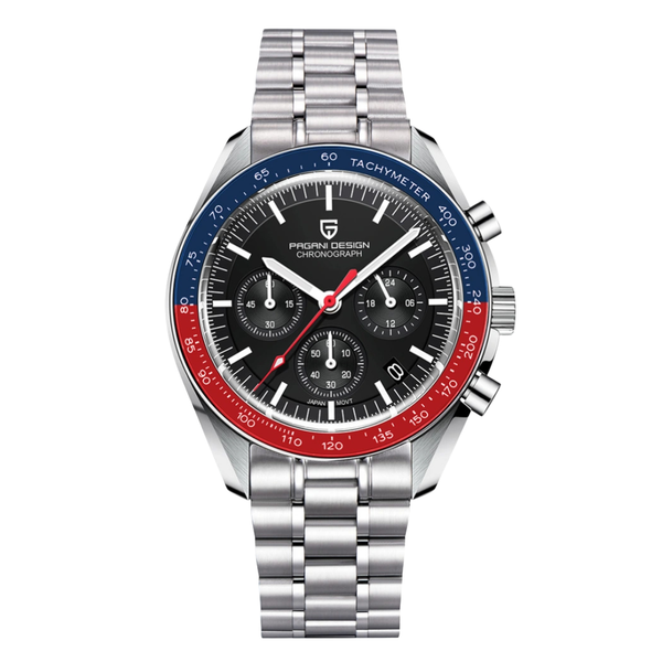 Pagani Design Silver Stainless Steel Black Dial Chronograph Quartz Watch for Gents - PD1701